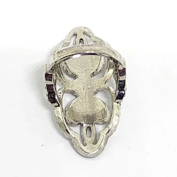 Victorian Style Pave White Rhinestone Dressy Silver Statement Cocktail Ring SZ 5 - Picture 7 of 10